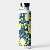 Mittelmeer-Monogramm-Name Chic Lemons Blaues Blatt Trinkflasche (Rechts)