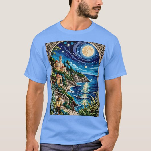 Mittelmeer Moonlit Coastline T-Shirt (Vorderseite)