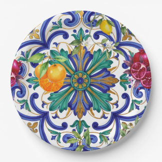 Mittelmeer-Mosaik-Zitrusfrucht Pappteller