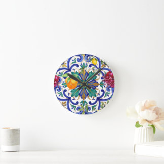 Mittelmeer-Mosaik-Zitrusfrucht Runde Wanduhr