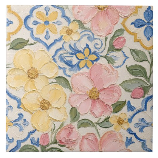 Mittelmeer-Ölfarben-Blumenfliesenmuster Fliese (Vorderseite)