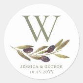 Mittelmeer-Olivenzweig-Monogramm Runder Aufkleber (Vorderseite)