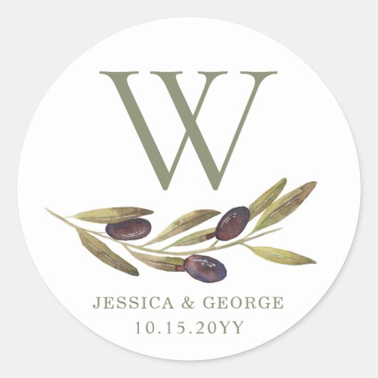 Mittelmeer-Olivenzweig-Monogramm Runder Aufkleber (Vorderseite)