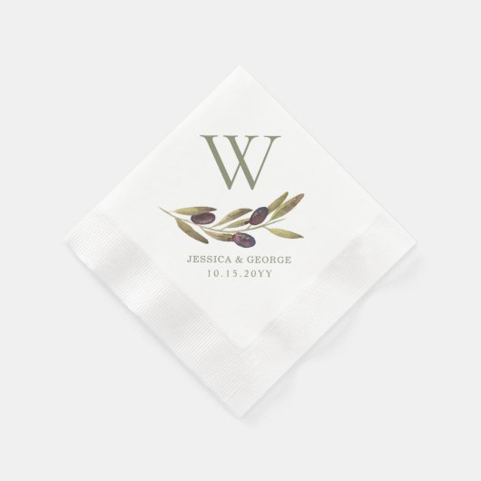 Mittelmeer-Olivenzweig-Monogramm Serviette (Ecke)