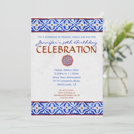 Mittelmeer-Party Einladung - Blauer Blauer Blauer  (Stehend Vorderseite)