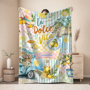 Mittelmeer-Rosa Türkis-Zitrus-Collage Fleecedecke