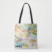 Mittelmeer-Rosa Türkis-Zitrus-Collage Tasche (Vorderseite)