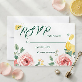Mittelmeer-Rosé-Rose und Zitrone Hochzeit RSVP Karte
