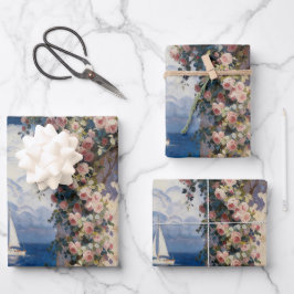 Mittelmeer-Rosen und Segelboot-Wrap-Geschenkpapier Geschenkpapier Set
