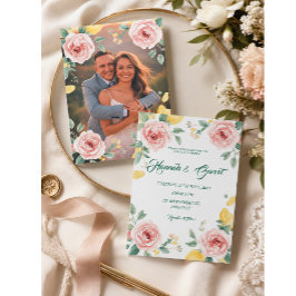 Mittelmeer-Rotrosa-Rose- und Zitronen-Hochzeit Einladung