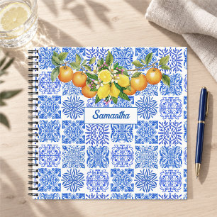 Mittelmeer Sizilianisch Blau Gelb Zitrus Azulejo Notizblock