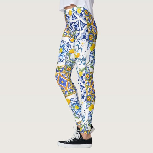 Mittelmeer,sizilianische Fliesen,Zitronen Leggings (Links)