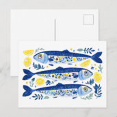 Mittelmeer Sommer Blau und Gelb Sardinen Postkarte (Vorne/Hinten)
