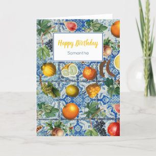 Mittelmeer-Sommerfrucht-Blau-Mosaik-Geburtstag Karte