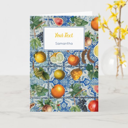 Mittelmeer Sommerfrucht Blaues Mosaik Karte (Gelbe Blume)