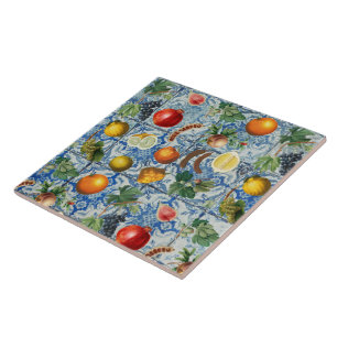 Mittelmeer-Sommerfrüchte & Blau-Weiß-Mosaik   Fliese
