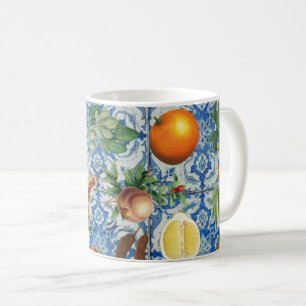 Mittelmeer-Sommerfrüchte & Blau-Weiß-Mosaik Kaffeetasse
