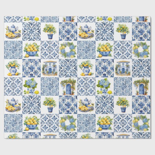 Mittelmeer Sommerlemon Muster Geschenkpapier (Flach)