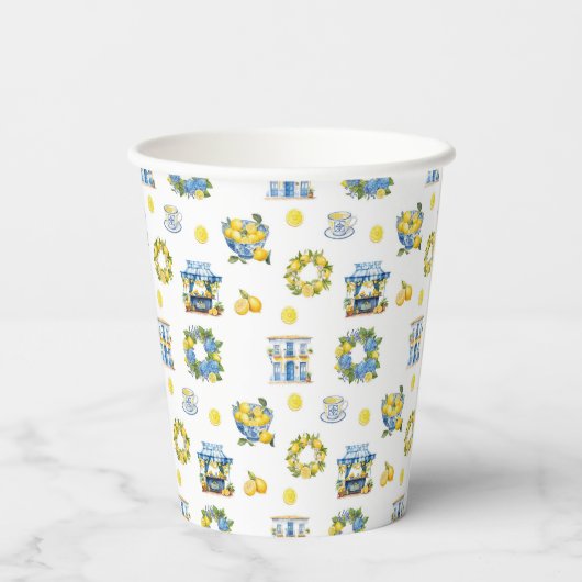 Mittelmeer Sommerlemon Muster Pappbecher (Rückseite)
