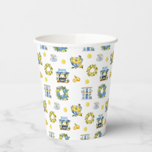 Mittelmeer Sommerlemon Muster Pappbecher (Links)