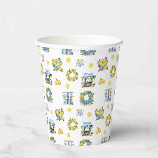 Mittelmeer Sommerlemon Muster Pappbecher (Rechts)