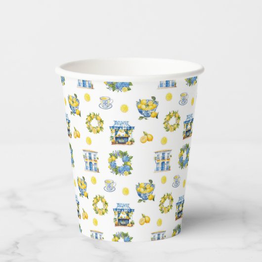Mittelmeer Sommerlemon Muster Pappbecher (Vorderseite)