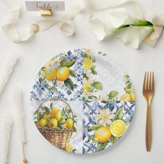 Mittelmeer Sommerlemon Muster Pappteller (Hochzeit)