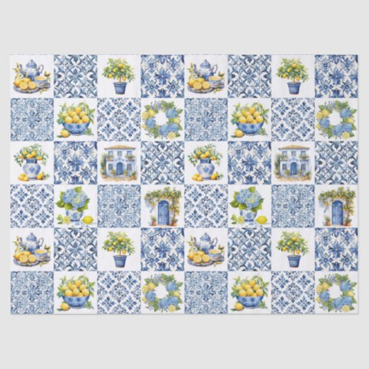 Mittelmeer Sommerlemon Muster Seidenpapier (Vorderseite)