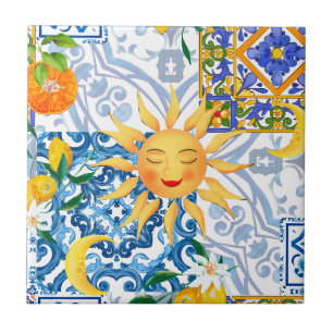 Mittelmeer-Sonne, Blumen, Zitrone, Halbmond, Fliese