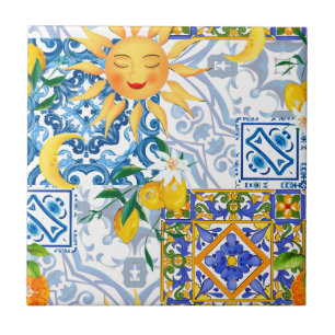 Mittelmeer-Sonne, Blumen, Zitrone, Halbmond, Fliese