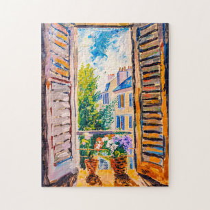 Mittelmeer-Stadtlandschaft durch offene Terrassent Puzzle