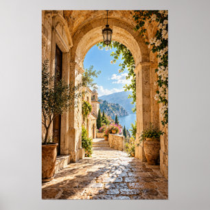 Mittelmeer-Steinbogen und Meerblick-Wandkunst Poster