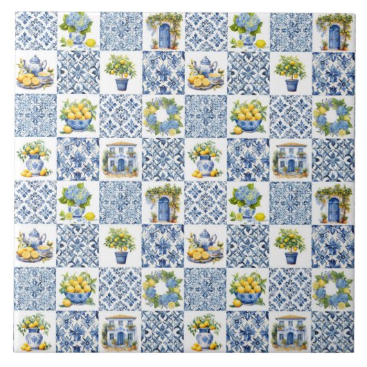 Mittelmeer Summer Lemon Muster Keramik Tile Fliese (Vorderseite)