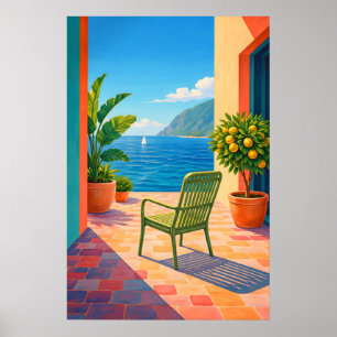 Mittelmeer-Terrasse Meerblick Poster, Amalfi Poster