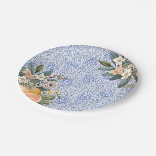 Mittelmeer-Tile-Brautparty Pappteller (Schrägansicht)