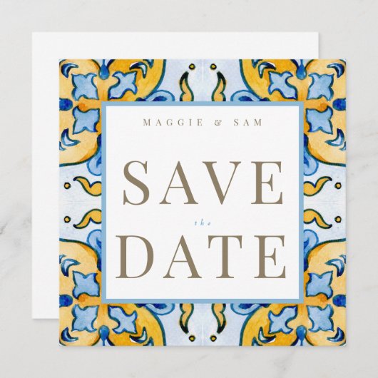 Mittelmeer-Tile-Hochzeit retten Datum Save The Date (Vorne/Hinten)