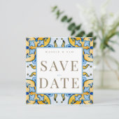 Mittelmeer-Tile-Hochzeit retten Datum Save The Date (Stehend Vorderseite)