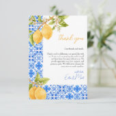 Mittelmeer Tiles Italien Lemon Brautparty Dankeskarte (Stehend Vorderseite)