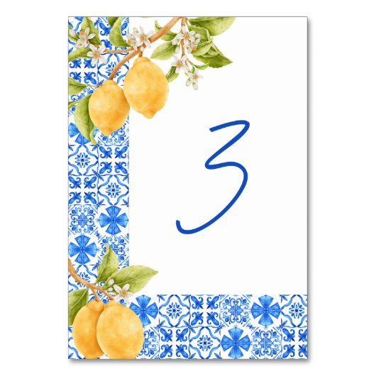 Mittelmeer Tiles Lemons Italien einzigartig Tischnummer (Vorderseite)