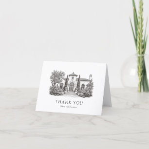 Mittelmeer-Villa-Illustration Elegante Hochzeit Dankeskarte