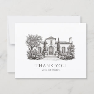 Mittelmeer-Villa-Illustration Elegante Hochzeit Dankeskarte