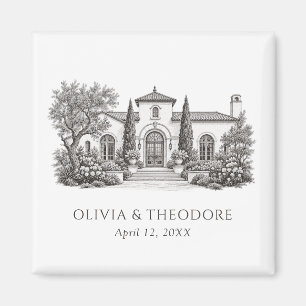 Mittelmeer-Villa-Illustration Elegante Hochzeit Magnet