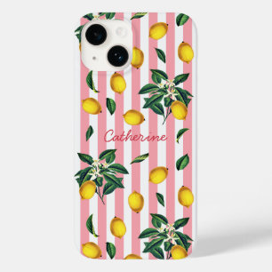 Mittelmeer Vintage Zitronen Rosa Streifen Name Case-Mate iPhone 14 Hülle