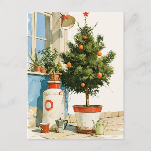 Mittelmeer-Weihnachtsbaum auf dem Dach Postkarte (Vorderseite)