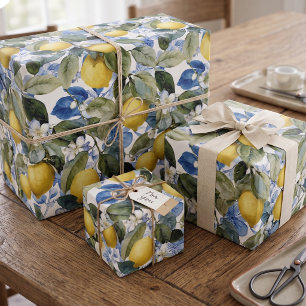 Mittelmeer-Zitronen-Botanisches-Zitrus-Muster Geschenkpapier