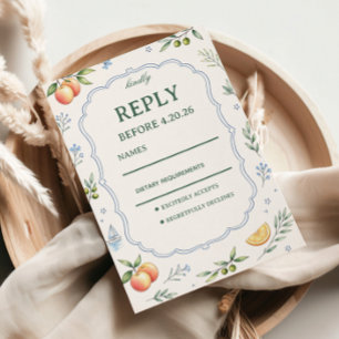 Mittelmeer-Zitrus-Blumen-Reaktionsdesign RSVP Karte