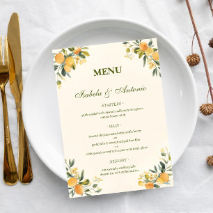 Mittelmeer-Zitrus-Botanische Hochzeit Menükarte