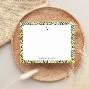 Mittelmeer-Zitrus-Limonen-Monogramm Blau Mitteilungskarte
