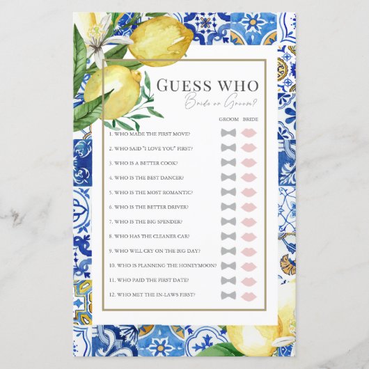 Mittelmeer-Zitrusfrüchte Brautparty Ratet, wer (Vorderseite)