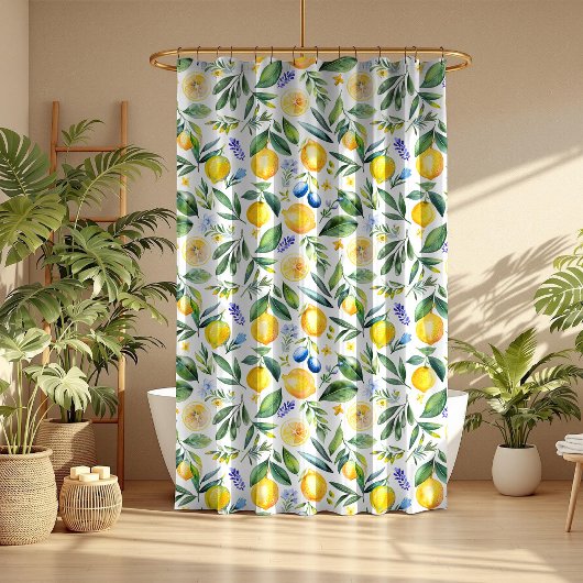 Mittelmeer-Zitrusfrüchte mit Blumen Duschvorhang